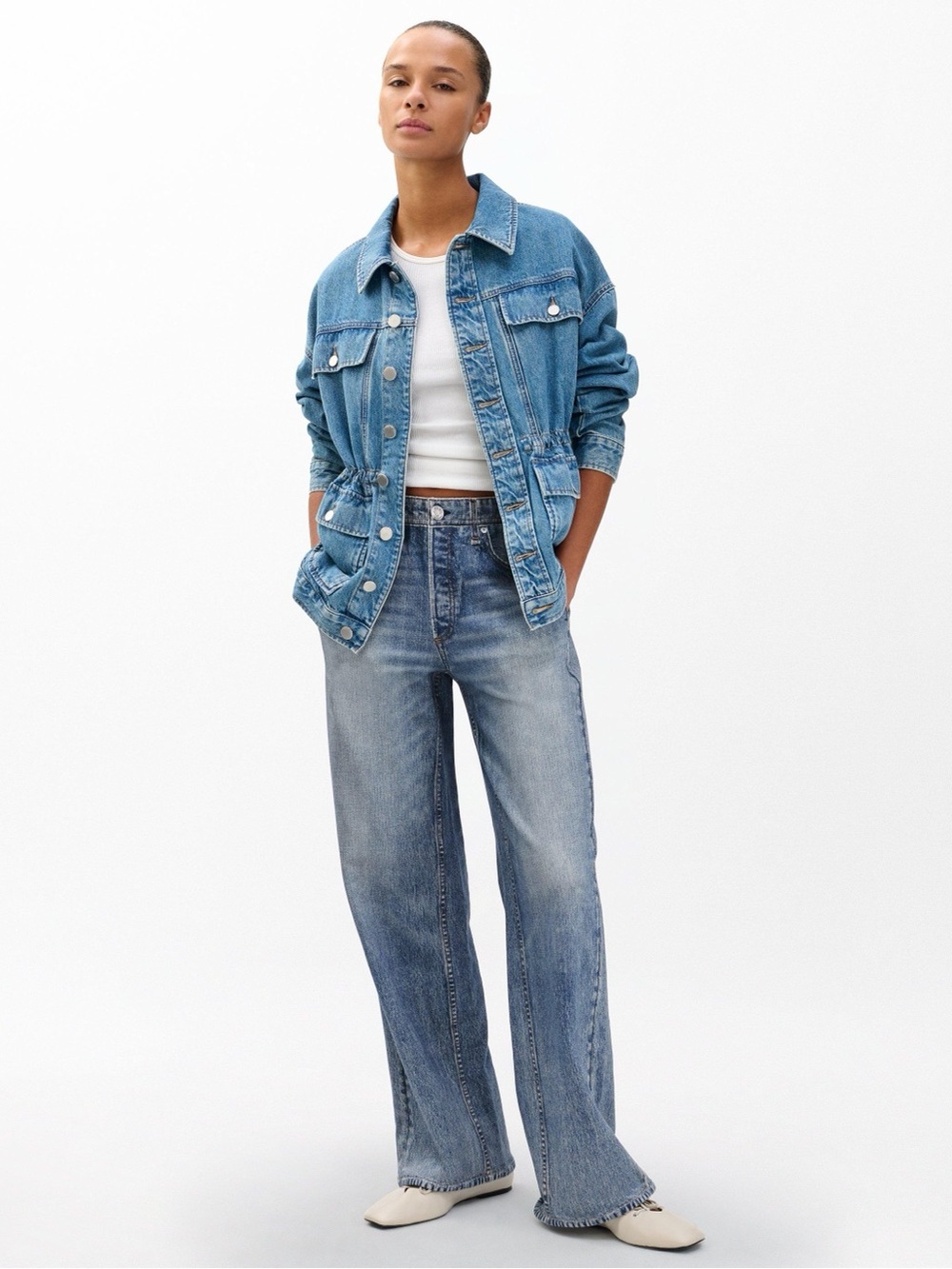rag & bone Miramar Sofie Wide Leg Pant Size 30 Cotton Terry Blue Jean Stretch